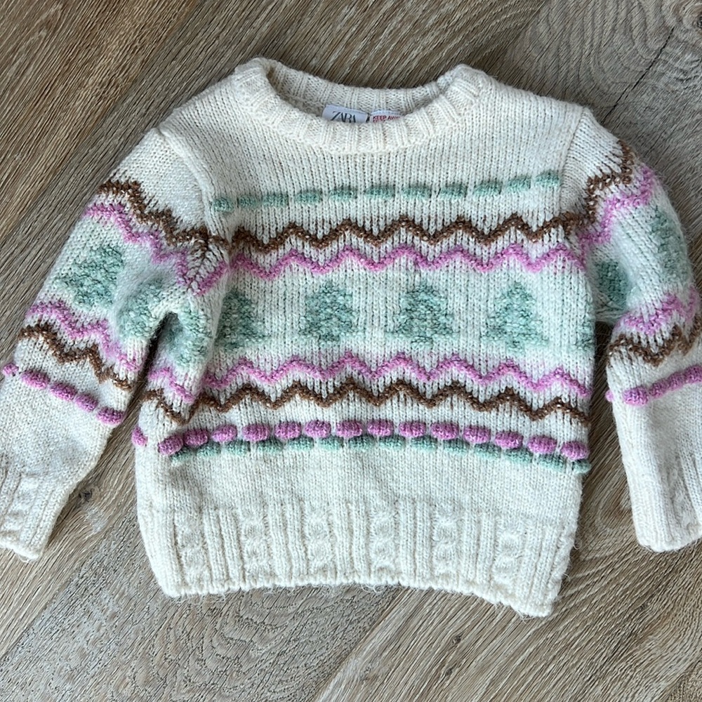 Zara pastel and cream holiday sweater